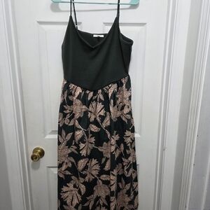 Maurices Green and Pink Leaf Print Midi Dress